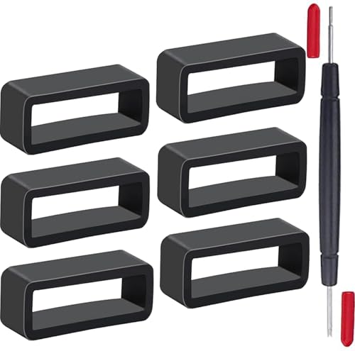 TICFROG 7 in 1 Watch Band Keepers Set 16mm/18mm/20mm/22mm/24mm/26mm Watch Strap Holder Loops Retainer Black Silicone Watch Band Fastener Rings Replacement Parts with Spring Bar Tool for Smart Sport Watches (20mm)