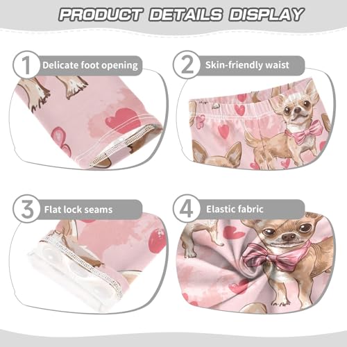Wusikd Chihuahuas Girls' Leggings Toddler Doodles Pink Heart Kids Yoga Pants Dance Active Tights 4T3