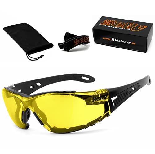 HELLY® - No.1 Bikereyes® | Bikerbrille, Motorradbrille, Motorrad Sonnenbrille | TESTSIEGER: beschlagfrei, winddicht, bruchsicher | TOP Tragegefühl | Brille: moab (xenolit (gelb))