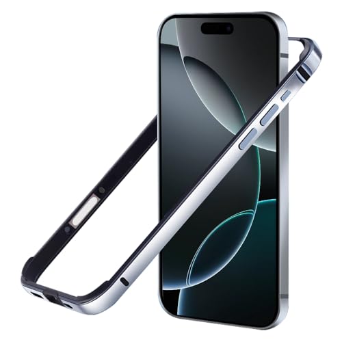 YSAN iPhone16Pro 用 バンパー ケース アルミ 耐衝撃 ストラップ穴付き 軽量 ボタン保護 シリコン 衝撃吸収 二重構造 カメラ保護 放熱フレーム (シルバー, iPhone16Pro用)
