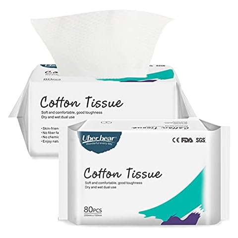 Gesichtstücher Vliesstoff, PTN Einweg Gesichtstuch, Pure Cotton Dry Wipes, 100% Baumwollstoff, 80Stück für Babys, Make up Tücher und Einweg Tücher Cover