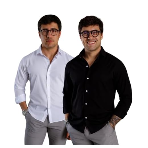 Kit 2 Camisas Sociais Masculinas, Manga Longa, Slim Fit, Tecido Premium, para Trabalho e Casual (BR, Alfa, G, Regular, Preto e Branco)