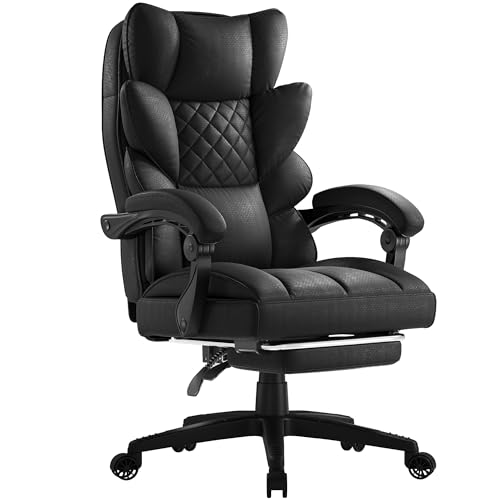 Image of Dowinx Big and Tall Office Chair with Pocket Spring Cushion,High Back Computer Gaming Chairs with Linkage Armrests,Executive Desk Chairs with Footrest,Cloth-Black