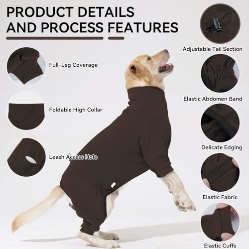 Hjyokuso Hundemantel Winter, Warmer Fleece Hundepullover mit Beinen, Weiche Vierbeinige Hundejacke für Kleine & Mittelgroße Hunde, Hundebademantel Fleece Hunde Pyjama Bekleidung Braun XL
