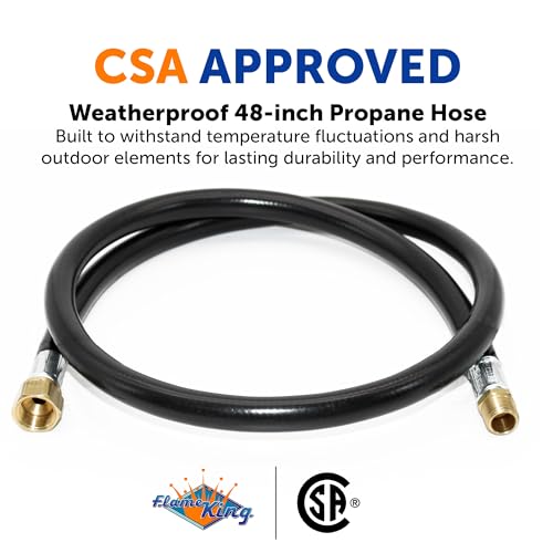 Image of Flame King 48-inch Propane Thermo Plastic Hose Assembly, 3 /8-inch ID, 3 /8-inch MPT X 1 /2-inch Female Flare, for RVs and Travel Trailers