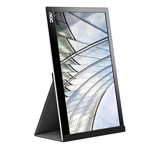 Image of AOC I1601C 15.6 inch USB-C Powered Portable Monitor, IPS Full HD 1920x1080, SmartCover, Carrying Case, AutoPivot (for Devices w /USB-C DP Alt Mode only),Black
