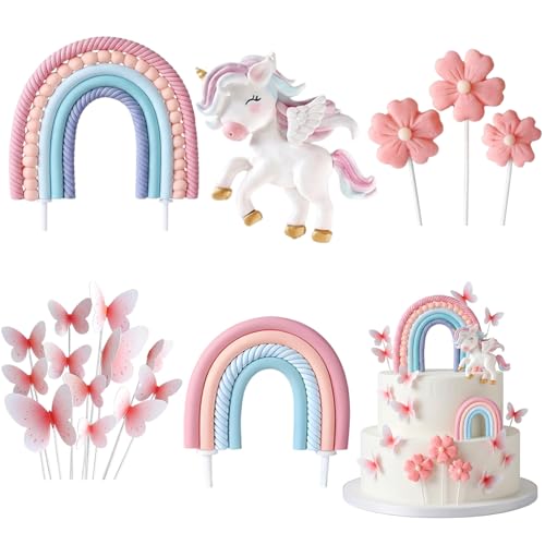 Rainbow Glitter Unicorn Cake Topper With Horn Ears Cute Unicorn Cake Decorations For Girls Boys Reusable Unicorn Cake Toppers For Birthday Party Baby Shower Theme Cake Decor Supplies