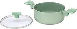 Panela Cerâmica Caçarola Sartin Antiaderente Fundo Triplo 20cm (2.83L) para Gás Elétrico Vitrocerâmico Cabo SoftTouch Não Esquenta Prepara Sopas Massas e Carnes Linha Premium (Menta)