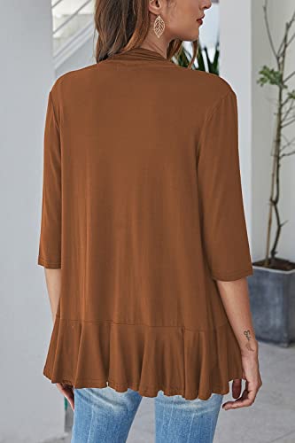 Image of Bluetime Women Casual Lightweight Open Front Cardigans Soft Draped Ruffles 3 /4 Sleeve Cardigan (S-3XL)