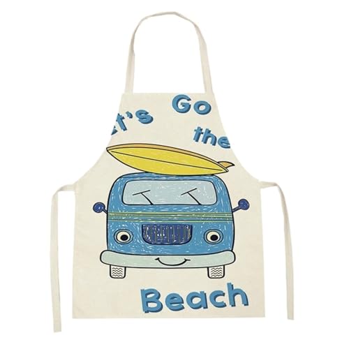 Delantal de cocina con diseño de dibujos animados para coche, grúa, camión de bomberos, accesorios de limpieza, 3, 47x38cm
