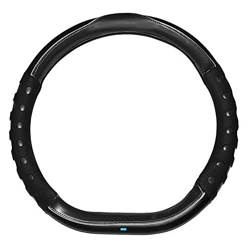 Image of NIKAVI Fashion Steering Wheel Cover - Black Color | Size - Medium | Diameter 38 cm | D-Type | Car Steering Wheel Protector, Anti-Slip, Stylish Leather Finish Grip Cover for Flat Bottom Wheels