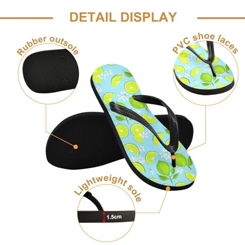 Sinestour Lime Blossom Fruit Blue Flip Flops for Beach Thong Sandals Anti-slip Lightweight Flat Slippers for Summer Travel Swim3