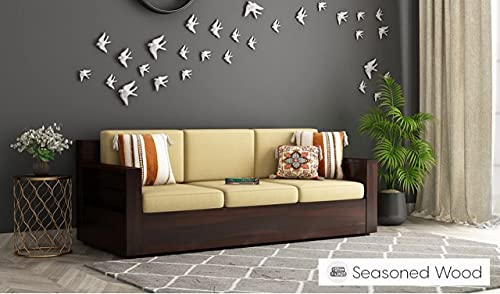 Image of Solid Sheesham Wood 5 Seater Sofa Set | Wooden 3+1+1 Seater Sofa Furniture for Living Room Hall Hotel Office (Walnut Finish)