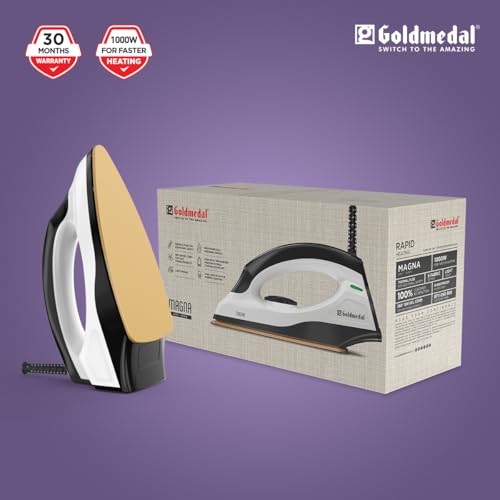 Image of Goldmedal Magna 1000W Dry Iron| Non-stick Weilburger Premium Double Coated Soleplate| 5 Fabric Setting |1.8 Meter Cord| 360 Swivel Cord| Thermal Fuse Safety| 2.5 Years Warranty| Light Weight (Black)