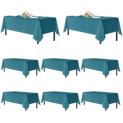 Image of sancua Teal Tablecloths for 8 Foot Rectangle Tables, 8 Pack - Washable Polyester Fabric Table Cloth for Wedding Party, Birthday, Banquet Reception, 60x120 Inch