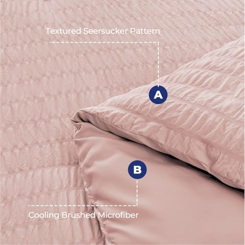 HYMOKEGE Rose Gold Full Size Comforter Sets Seersucker 7 Pieces, All Season Luxury Bed in a Bag for Bedroom, Bedding Set with Comforters, Sheets, Pillowcases & Shams