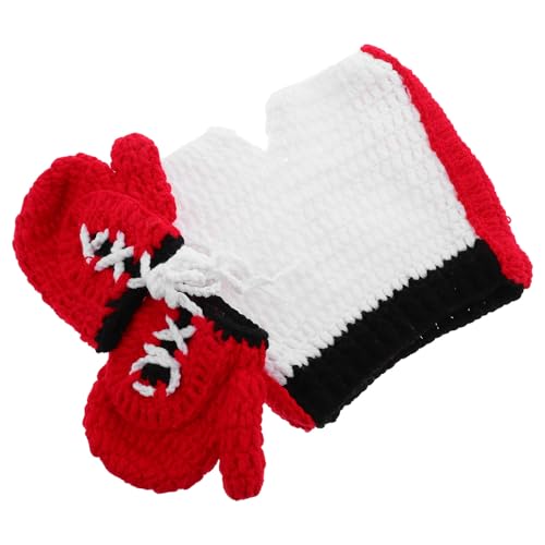 Uonlytech Disfraz Boxeador Ñiño Conjunto de Crochet para Sesión de Fotos Recién Nacido Guantes y Pantalones Hechos a Mano para Fotografía Infantil