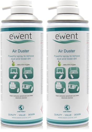 Ewent Lata de aire comprimido, aroma a manzana, 400ml limpieza de accesorios de PC teclados impresoras, televisores, cámaras y otros, spray de contacto tubo de extensión, el embalaje puede variar