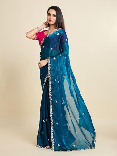 Image of Women's Chiffon Saree with Unstitched Blouse Piece