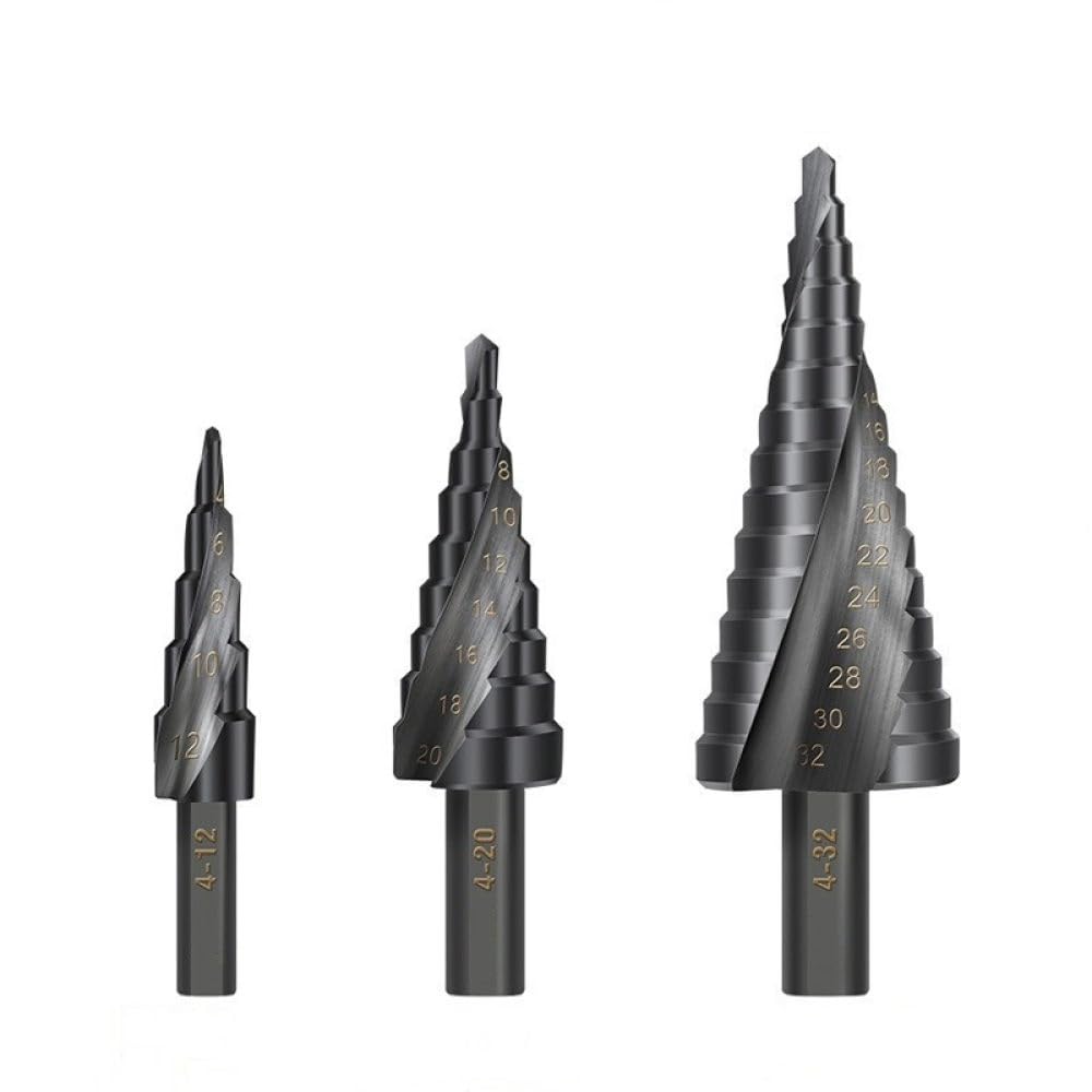 Punta per trapano a gradino Trapano per metallo 4-12/20/32mm 6-30mm Punta per trapano a cono in cobalto per legno/metallo Utensile per foratura di fori in legno/metallo, set da 3 pezzi senza borsa