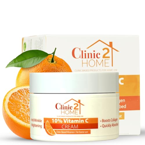 Clinic2Home Crema de Vitamina C - Potente Crema Facial con Vitamina C al 10% para Manchas Oscuras, Arrugas y Líneas Finas - Anti-Envejecimiento, Estimulante de Colágeno e Iluminadora, Hidratante con