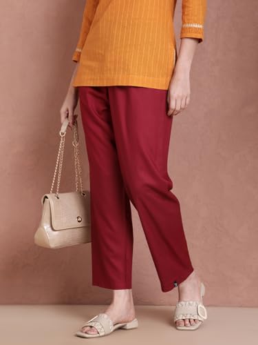 Image of TWIN BIRDS Women Viscose Kurti Pants | Straight Fit Ethnic Daily Trousers