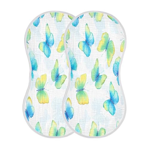 Kigai Watercolor Butterflies Burp Cloths for Baby 4-Layer Cotton Muslin Burping Cloths 22x11 inch Super Soft & Absorbent Spit Up Burp Rags for Newborn Boys Girls 2 Pack