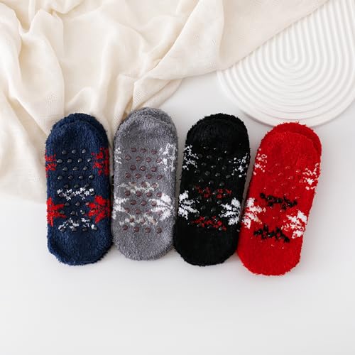 Image of SKOLA Cozy Winter Fuzzy Women Socks Grip Slippers Fluffy House Non Skid Microfiber Socks