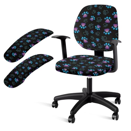 Wanzuoeng Universal Stretchy Computer Office Chair Covers Set of 4, Dog Paw Print Office Desk Chair Seat Cover with Armrest Covers, Soft Comfortable Boss Chair Covers Computer Chair Slipcovers