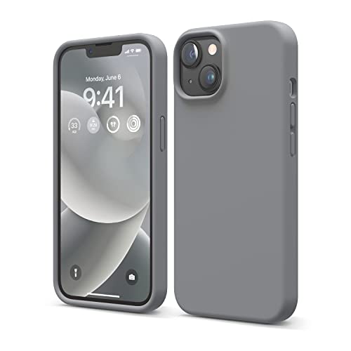 elago Funda Silicona Líquida Compatible con iPhone 14 Case (6,1'), Silicona Premium, Protección Completa - Carcasa de 4 Capas Antigolpes, Forro Microfibra Suave Anti-Arañazos (Gris Oscuro)