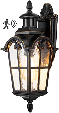 DEWENWILS Motion Sensor Outdoor Wall Lights Dusk to Dawn Exterior Light Fixture Wall Mount, Outdoor Porch Light with Water Ripple Glass, Wall Sconce Lantern for House Garage Patio