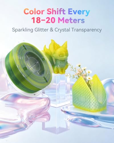 Image of VOXELAB PLA Crystal Rainbow Filament 1.75mm, Summer Night Fireflies Color, Alternating Bright Yellow & Bright Blue Every 18-20M, Glitter Shimmer Gradient 3D Printer Material