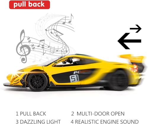 Image of 1:40 McLaren Die-Cast Toy Car - Pull-Back Action, LED Lights & Realistic Engine Sound, Openable Butterfly Doors, Premium Metal Model for Kids & Collectors