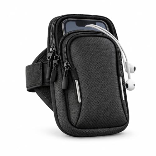 Bolsa de Braço Esportiva para Celular, Braçadeira Multifuncional, Neoprene, Preta, 18x9 cm, Ajustável com Velcro, para Corrida, Academia e Caminhada