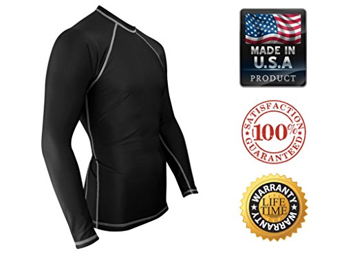 Rash Guard for Men Compression & Base Layer Shirt (Black - White Stitching Medium)