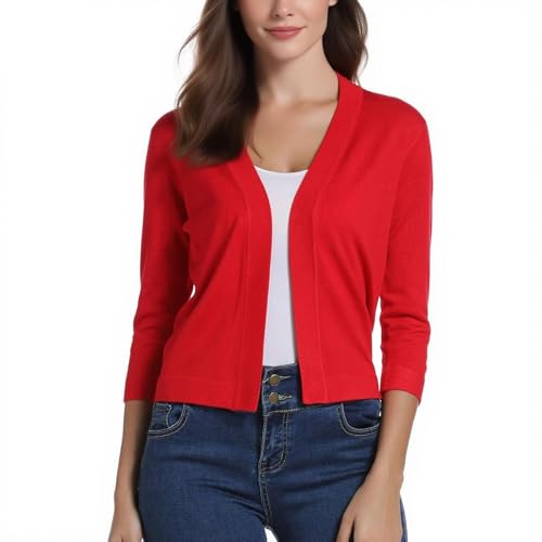 Cropped Cardigan Sweater for Women Elegant soild 3/4 Sleeve Shrugs trendy Open Front Sweater Lightweight Shrugs2