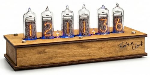 Nixie Tube Clock Authentic 6X IN-14 - Made in Ukraine - Vintage Retro Table - Wooden Desk Nixie Tube - Temperature Sensor - Handmade