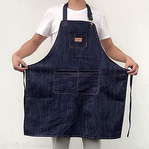 SZMYLED Unisex Verstellbare Multi-Pocket Denim Schürze, Praktische Denim Schürze mit Tasche für Arbeit Chef Küche BBQ Cover