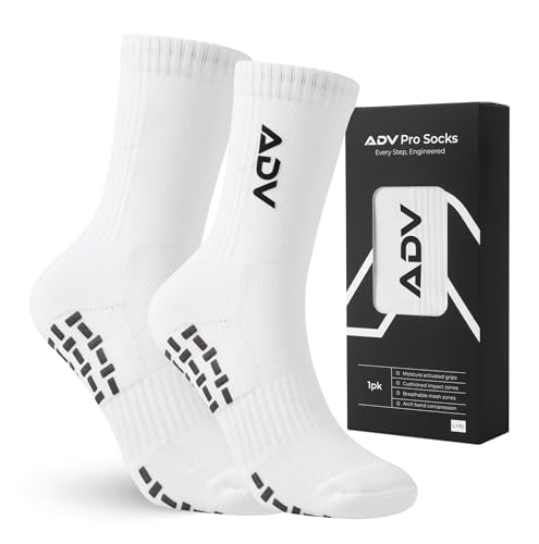 ADV Pro Tennis & Pickleball Socks Cushioned Performance Training Socks with Microfiber Grip Anti-Blister Padding & Compression Arch Support for Men & Women (L/XL White)