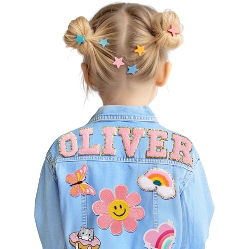 Personalized Kids Denim Patch Jacket with Names | Kids Clothes for Girls Boys | Girls Boys Fashion Custom Name Jean Jacket | Outerwear Jacket Birthday Christmas Gifts for Toddlers Girls Boys 1-8