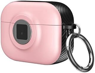 جراب حماية مصنوع من السيليكون الناعم بتصميم خاص مستوحى من جهاز تشغيل الألعاب مع سلسلة مفاتيح لشحن سماعات ايربودز 4 2025، وردي كاميرا