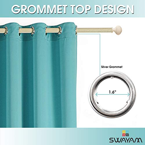 Image of Swayam 90% Blackout Polyester Window Curtain for Living Room & Bedroom | 5 Feet | Room Darkening Curtain with Eyelets | Pack of 1 | Geometric Design - Turquoise