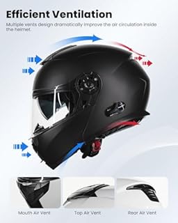 ILM 159BT Bluetooth Modular Motorcycle Helmet 2-3 Riders Intercom Full Face Flip up Casco DOT with Face Mask (MatteBlack, L)