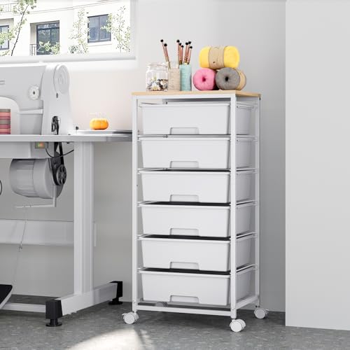 Miniatura 2 de Carro Con Ruedas De 6 Cajones Con Placa De Madera - Fuerte Contenedor Con Ruedas De Plástico, Carrito De Almacenamiento Móvil Para Oficina, Habitación Infantil Y Sala De Manualidades - Carro De Baño