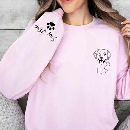 Personalized Dog Mom Sweatshirt, Custom Pet Portrait Sweater with Dog Name, Unique Pet Lover Gifts for Women, Customized Gift, Personalized Pet Name Sweater 13