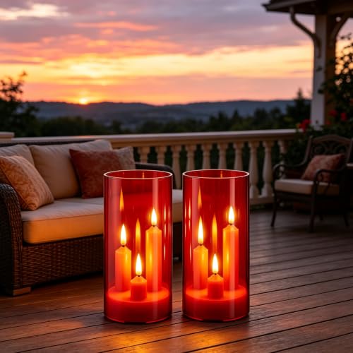 Image of 2 Pack 3D Wick Flameless Taper Candles, Red Transparent Acrylic Cover LED Flickering Candle Lights, Remote Control Battery Operated Electric Candles for Valentine Wedding Christmas Home Table Decor.