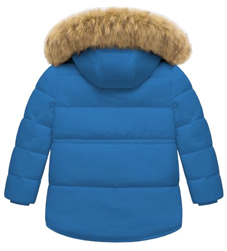 Image of Boy's Winter Coat Waterproof Kids Puffer Jacket Thicken Parka Fleece Lined Bubble Ski Snow Outerwear with Fur Hood