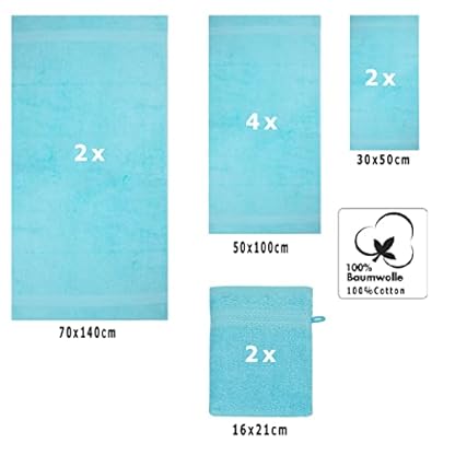 Betz 10-TLG. Handtuch-Set Premium 100% Baumwolle 2 Duschtücher 4 Handtücher 2 Gästetücher 2 Waschhandschuhe Farbe türkis – Bild 3