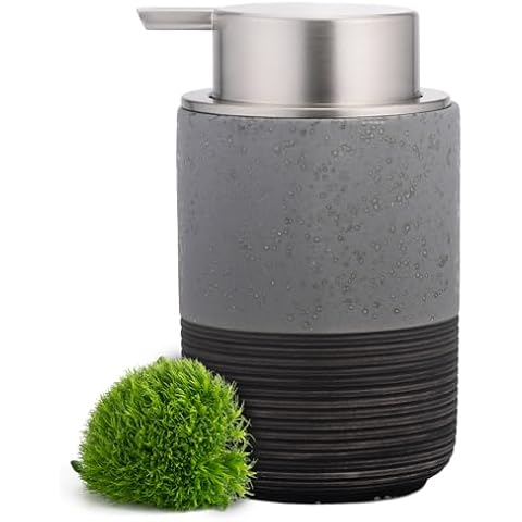 EMPO Ceramic Embossed Press Foam Hand Soap Dispenser - 300ml Large Capacity Facial Cleansing Bottle and Liquid Soap Dispenser for Kitchen Bathroom with Mousse Lotion Pump (Grey) Cover