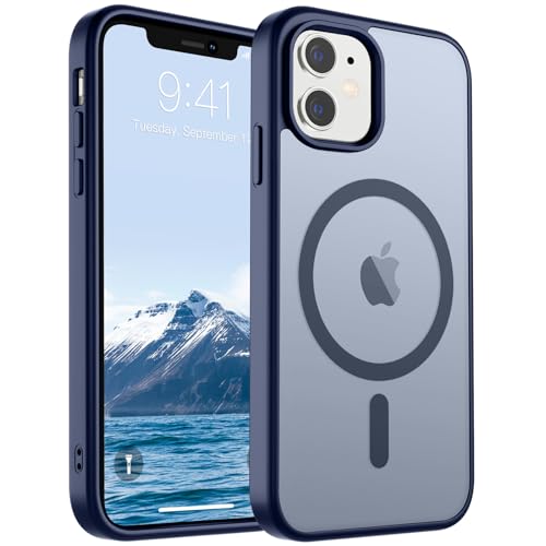 Image of SUPFINE Magnetic for iPhone 11 Phone Case(Compatible with MagSafe)(Military Grade Drop Protection) Translucent Matte Shockproof Phone Cover, Navy Blue